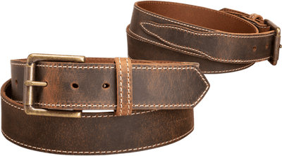 The Crazy Horse: Men's Oil Tanned Stitched Leather Belt 1.50" With Scalloped Ends - BullhideBelts.com