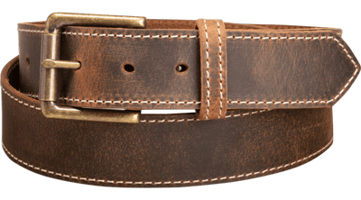 The Crazy Horse: Men's Oil Tanned Stitched Leather Belt 1.50" With Scalloped Ends - BullhideBelts.com