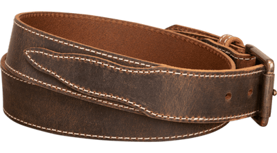 The Crazy Horse: Men's Oil Tanned Stitched Leather Belt 1.50" With Scalloped Ends - BullhideBelts.com
