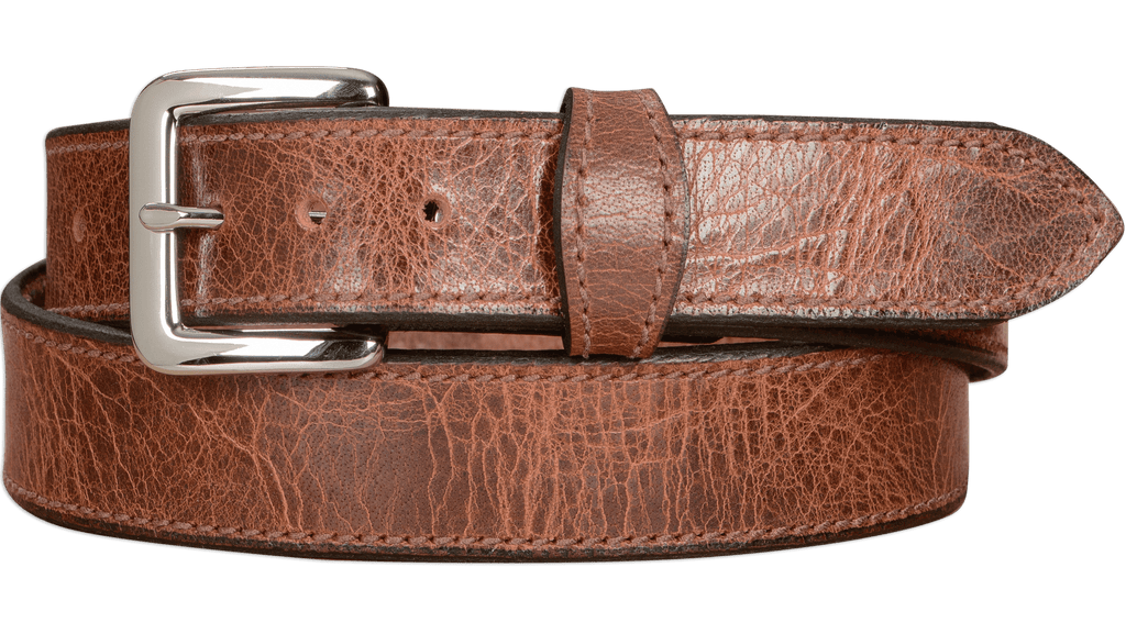Rustic Brown Belt, Stitched Water Buffalo W/ Snaps