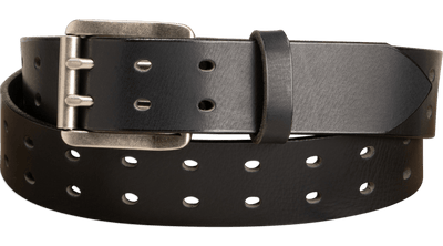 The Holey Buffalo: Black Non Stitched Double Prong Water Buffalo Leather Belt With Nickel Roller 1.50" (Soft & Flexible) - BullhideBelts.com