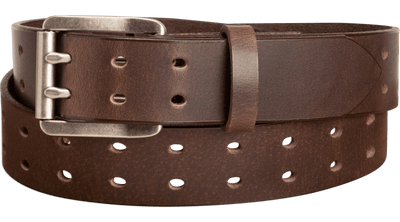 The Holey Buffalo: Brown Non Stitched Double Prong Water Buffalo Leather Belt With Nickel Roller 1.50" (Soft & Flexible) - BullhideBelts.com