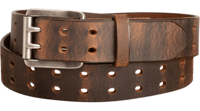The Holey Buffalo: Crazy Horse Non Stitched Double Prong Water Buffalo Leather Belt With Nickel Roller 1.50" (Soft & Flexible) - BullhideBelts.com