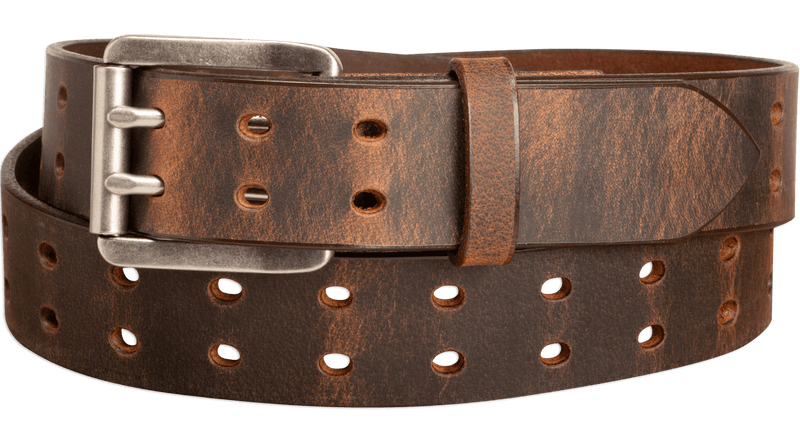 The Holey Buffalo: Crazy Horse Non Stitched Double Prong Water Buffalo Leather Belt With Nickel Roller 1.50" (Soft & Flexible) - BullhideBelts.com