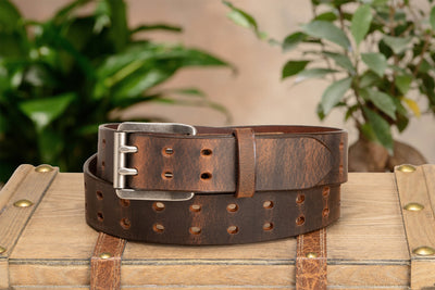 The Holey Buffalo: Crazy Horse Non Stitched Double Prong Water Buffalo Leather Belt With Nickel Roller 1.50" (Soft & Flexible) - BullhideBelts.com