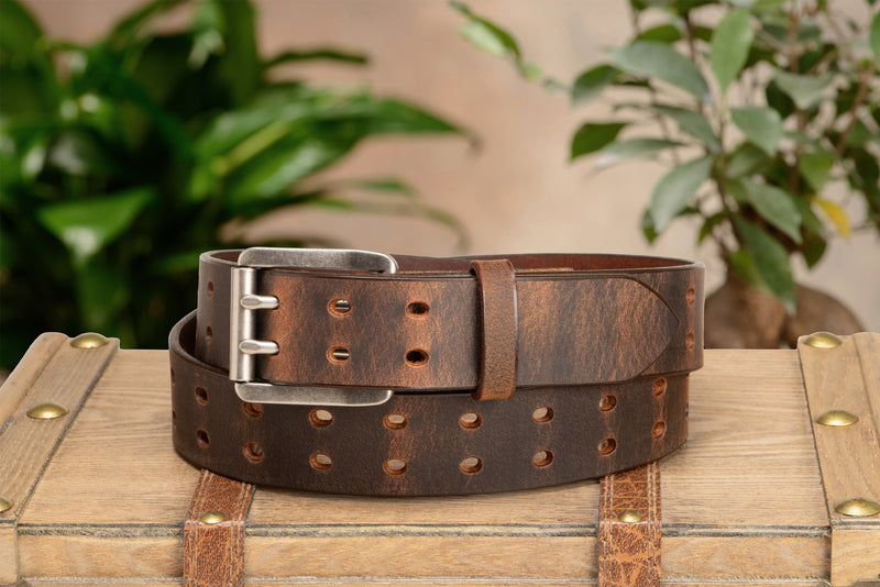 The Holey Buffalo: Crazy Horse Non Stitched Double Prong Water Buffalo Leather Belt With Nickel Roller 1.50" (Soft & Flexible) - BullhideBelts.com