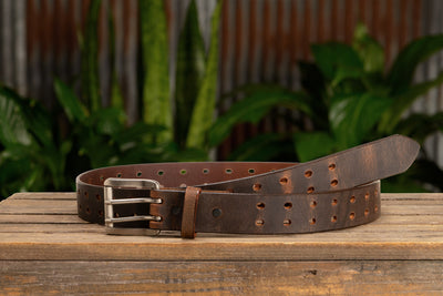The Holey Buffalo: Crazy Horse Non Stitched Double Prong Water Buffalo Leather Belt With Nickel Roller 1.50" (Soft & Flexible) - BullhideBelts.com