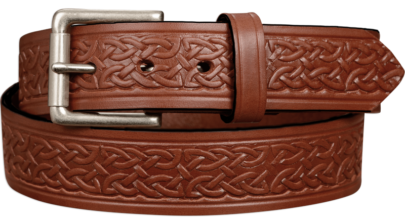 The Maverick: Medium Brown Celtic Leather Belt 1.50" - BullhideBelts.com