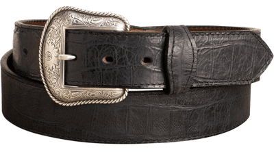 The Chomper: Men's Black Stitched Alligator Design Western Leather Belt 1.50" - BullhideBelts.com