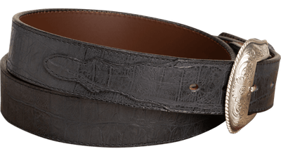 The Chomper: Men's Black Stitched Alligator Design Western Leather Belt 1.50" - BullhideBelts.com