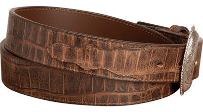 The Chomper: Men's Brown Stitched Alligator Design Western Leather Belt 1.50" - BullhideBelts.com