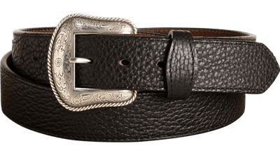 The Forester: Black Stitched Western American Bison Belt - Scalloped Ends 1.50" - BullhideBelts.com