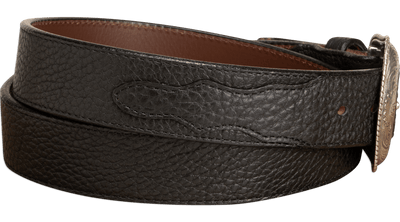 The Forester: Black Stitched Western American Bison Belt - Scalloped Ends 1.50" - BullhideBelts.com