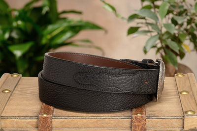 The Forester: Black Stitched Western American Bison Belt - Scalloped Ends 1.50" - BullhideBelts.com