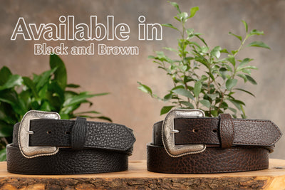 The Forester: Black Stitched Western American Bison Belt - Scalloped Ends 1.50" - BullhideBelts.com