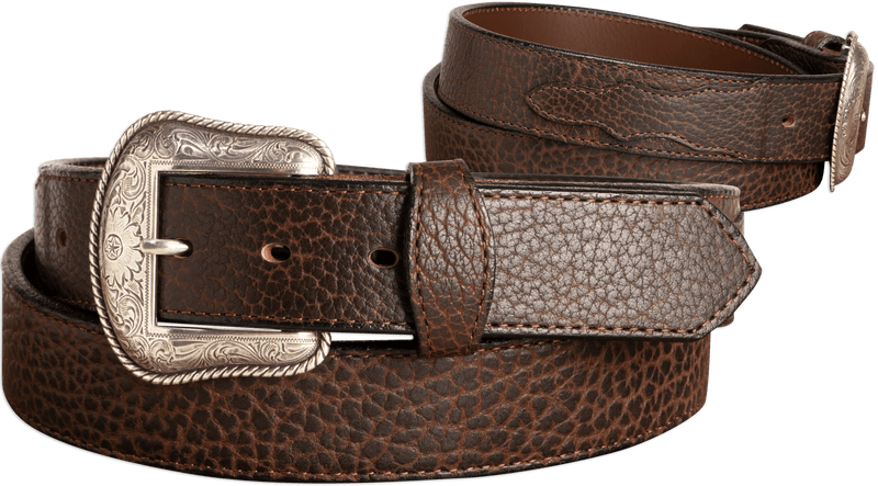 The Forester: Brown Stitched Western American Bison Belt - Scalloped Ends 1.50" - BullhideBelts.com