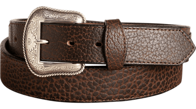The Forester: Brown Stitched Western American Bison Belt - Scalloped Ends 1.50" - BullhideBelts.com