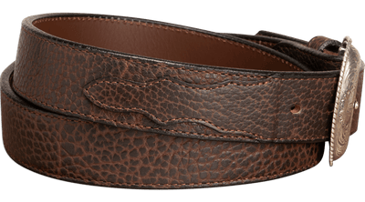 The Forester: Brown Stitched Western American Bison Belt - Scalloped Ends 1.50" - BullhideBelts.com