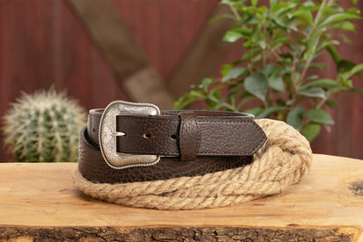 The Forester: Brown Stitched Western American Bison Belt - Scalloped Ends 1.50" - BullhideBelts.com