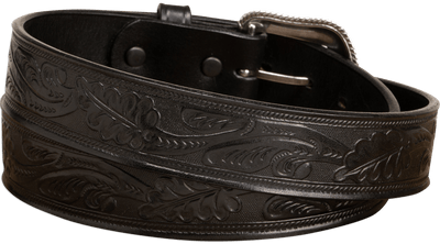 The Western Oak: Men's Black Oak Leaf Embossed Western Leather Belt 1.50" - BullhideBelts.com