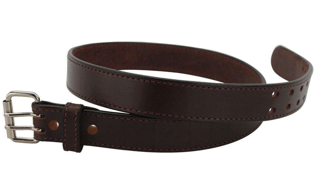 Brown Leather Belt | Extra Wide Double Prong | Stitched