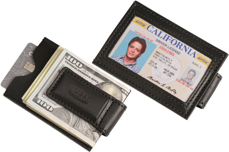 Black Premium Leather Slim ID Wallet With Magnetic Money Clip - BullhideBelts.com