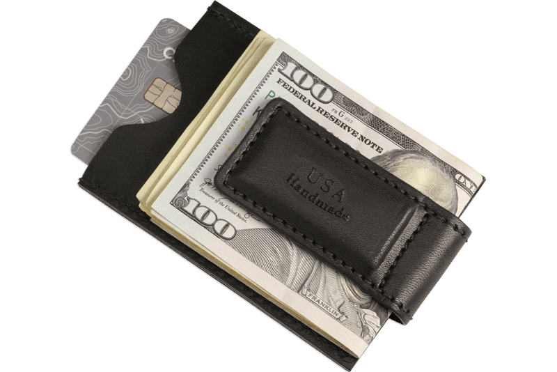 Black Premium Leather Slim ID Wallet With Magnetic Money Clip - BullhideBelts.com