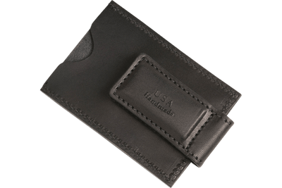 Black Premium Leather Slim ID Wallet With Magnetic Money Clip - BullhideBelts.com