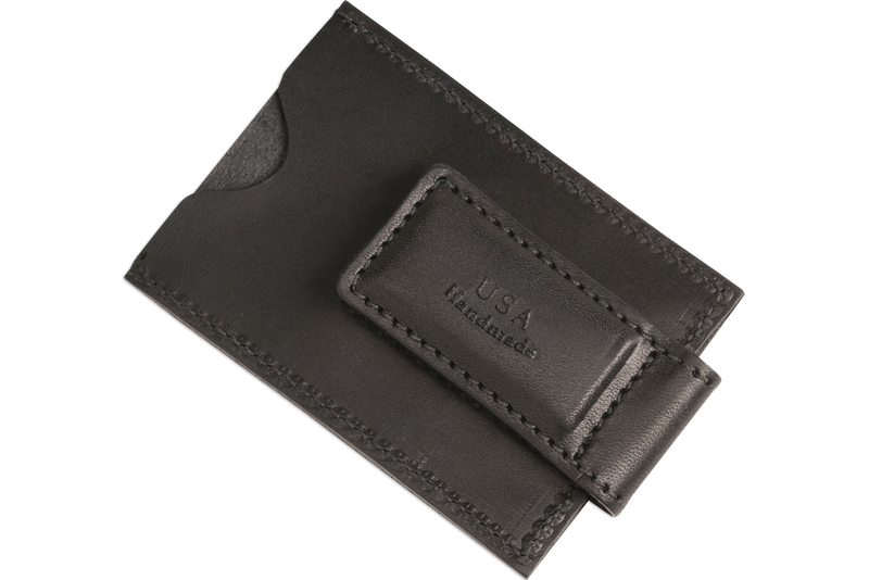 Black Premium Leather Slim ID Wallet With Magnetic Money Clip - BullhideBelts.com