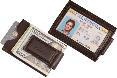 Brown Premium Leather Slim ID Wallet With Magnetic Money Clip - BullhideBelts.com