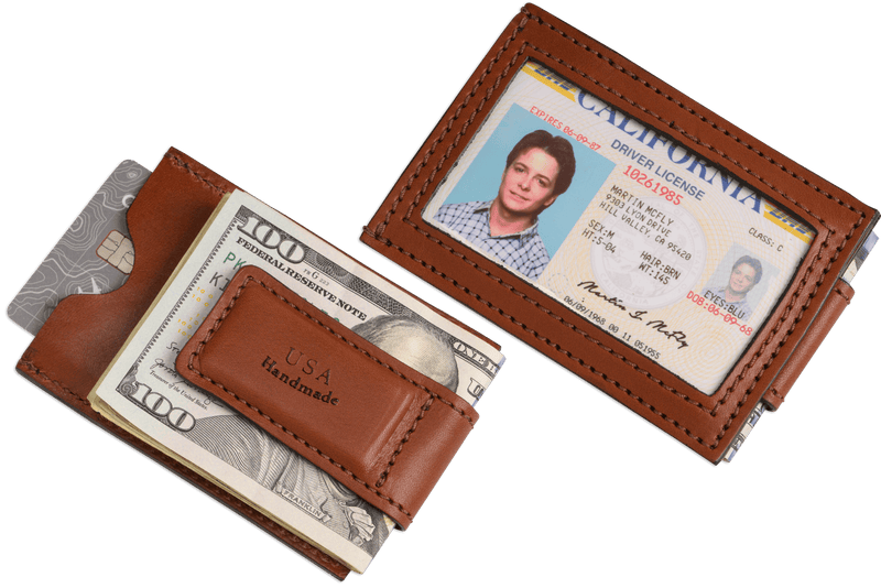 Medium Brown Premium Leather Slim ID Wallet With Magnetic Money Clip - BullhideBelts.com