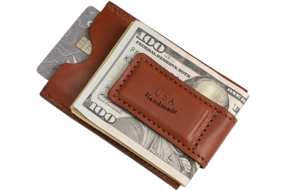 Medium Brown Premium Leather Slim ID Wallet With Magnetic Money Clip - BullhideBelts.com