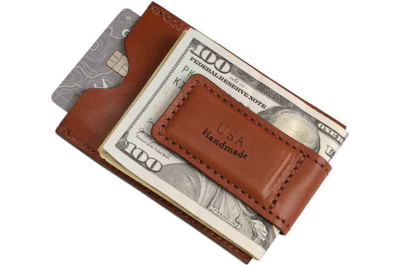 Medium Brown Premium Leather Slim ID Wallet With Magnetic Money Clip - BullhideBelts.com