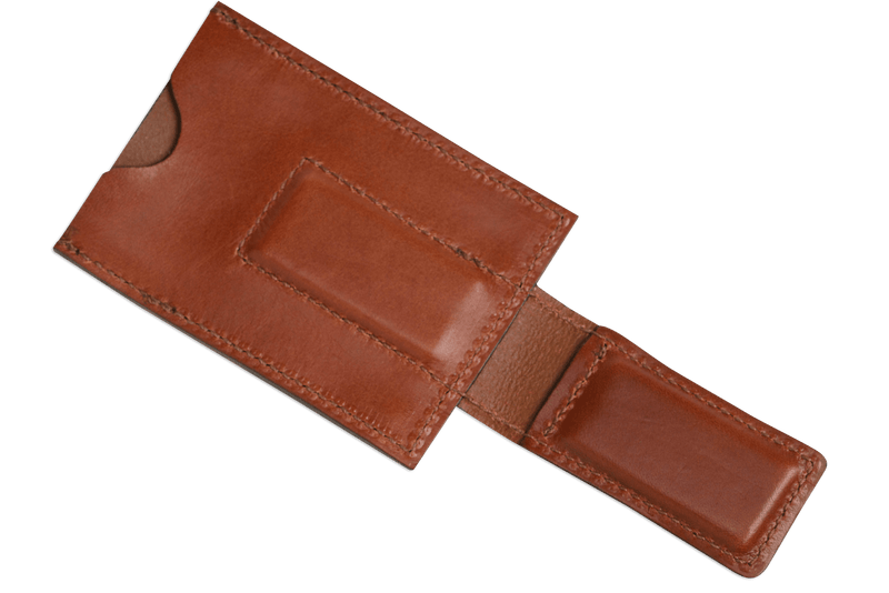 Medium Brown Premium Leather Slim ID Wallet With Magnetic Money Clip - BullhideBelts.com