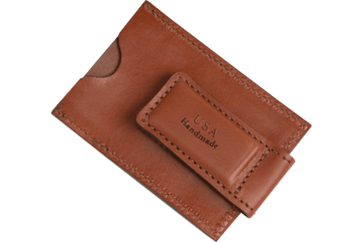 Medium Brown Premium Leather Slim ID Wallet With Magnetic Money Clip - BullhideBelts.com
