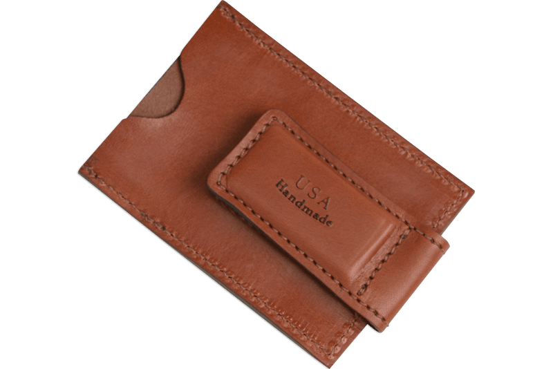 Medium Brown Premium Leather Slim ID Wallet With Magnetic Money Clip - BullhideBelts.com