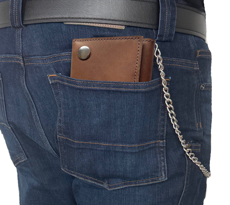 Tan Premium Leather Biker Chain Wallet With ID Window (Large 7.38" x 4.25") - BullhideBelts.com