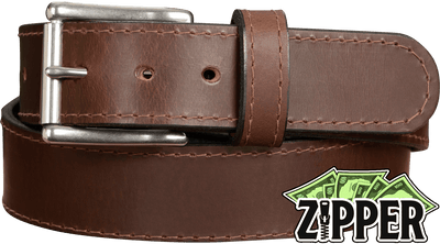Brown English Bridle Leather Money Belt With 25" Zipper 1.75" EXTRA WIDE - BullhideBelts.com