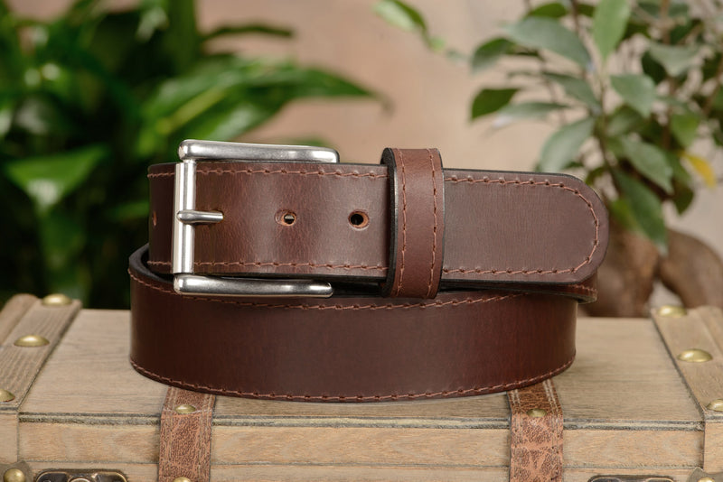 Brown English Bridle Leather Money Belt With 25" Zipper 1.75" EXTRA WIDE - BullhideBelts.com