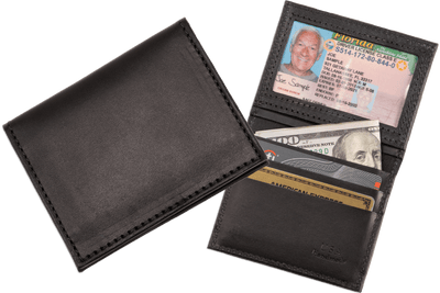 Black Premium Leather Bifold Credit Card Wallet With ID Window - BullhideBelts.com