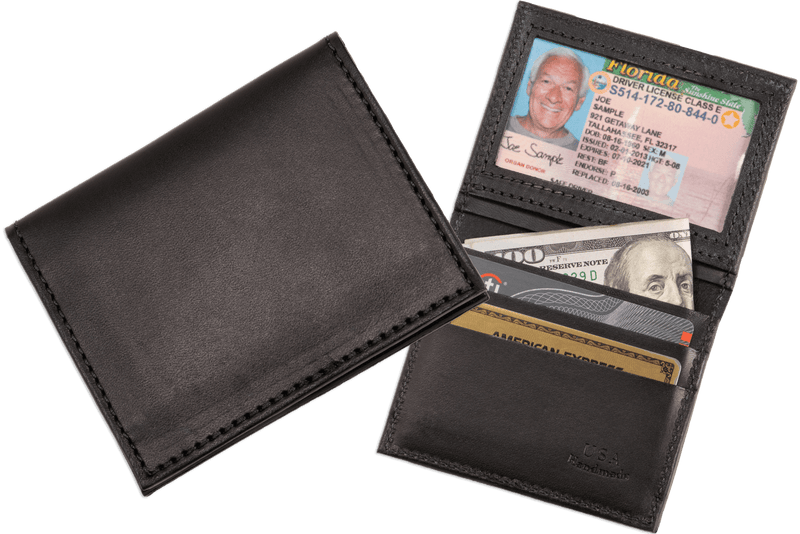 Black Premium Leather Bifold Credit Card Wallet With ID Window - BullhideBelts.com