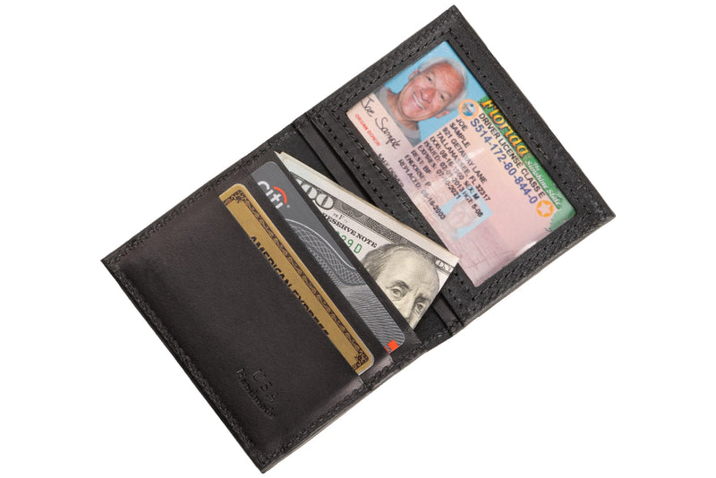 Black Premium Leather Bifold Credit Card Wallet With ID Window - BullhideBelts.com