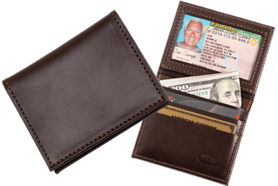 Brown Premium Leather Bifold Credit Card Wallet With ID Window - BullhideBelts.com