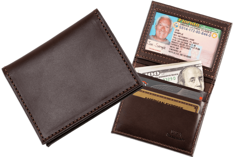 Brown Premium Leather Bifold Credit Card Wallet With ID Window - BullhideBelts.com