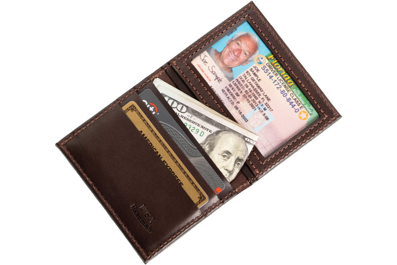 Brown Premium Leather Bifold Credit Card Wallet With ID Window - BullhideBelts.com