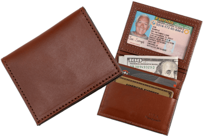 Medium Brown Premium Leather Bifold Credit Card Wallet With ID Window - BullhideBelts.com