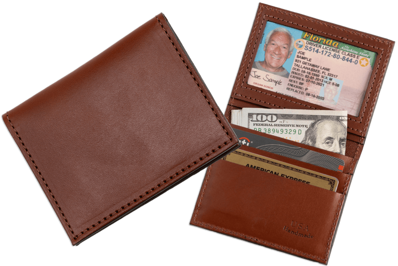 Medium Brown Premium Leather Bifold Credit Card Wallet With ID Window - BullhideBelts.com