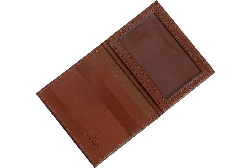 Medium Brown Premium Leather Bifold Credit Card Wallet With ID Window - BullhideBelts.com