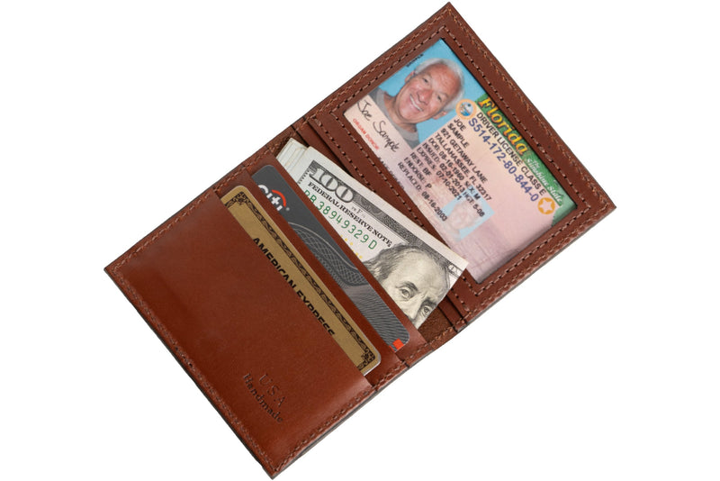 Medium Brown Premium Leather Bifold Credit Card Wallet With ID Window - BullhideBelts.com