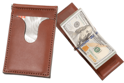 Medium Brown Premium Leather Bifold Slim Profile Wallet With Money Clip - BullhideBelts.com